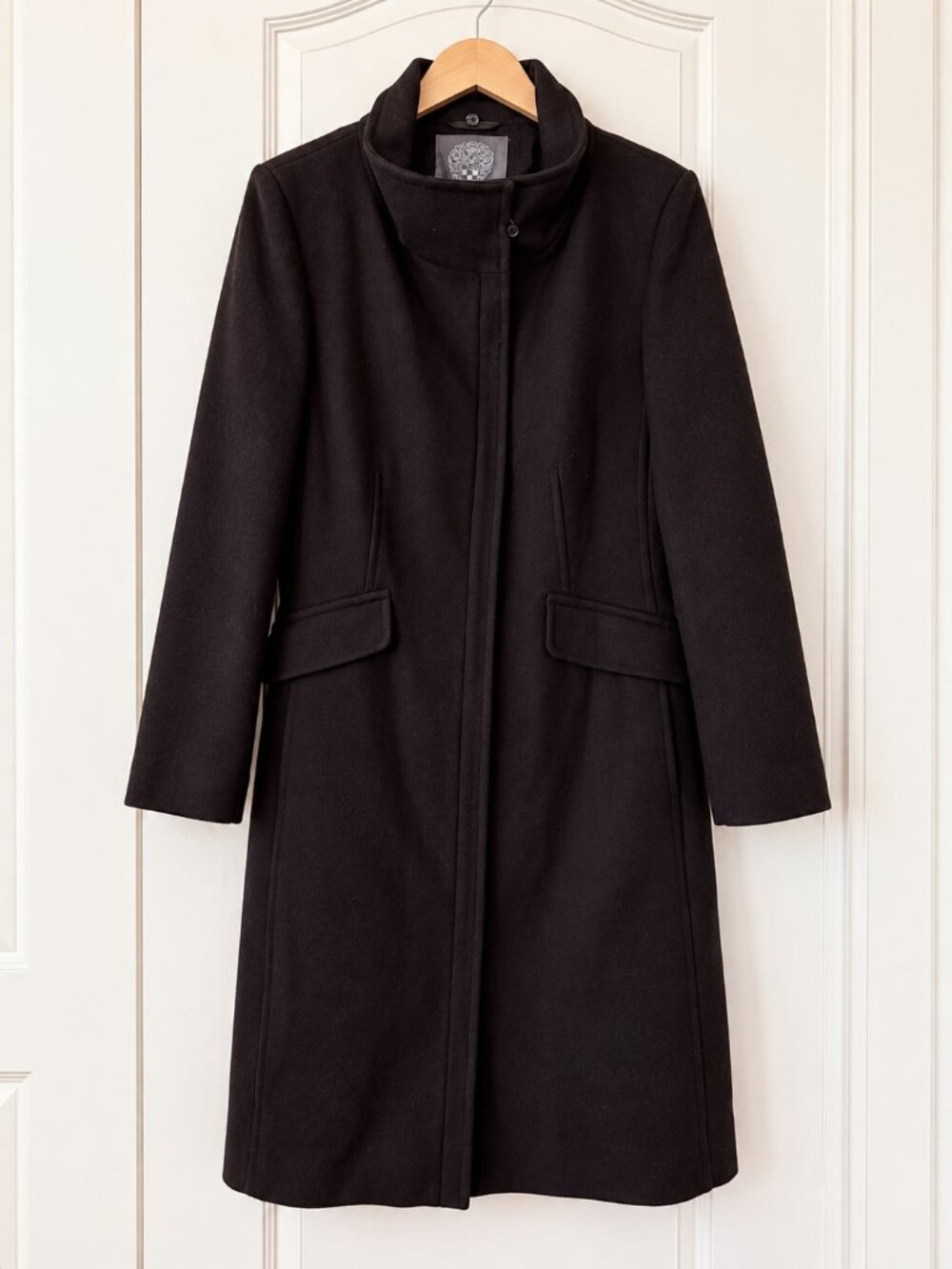 Vince Camuto Military Coat Faux Fur Collar Black Tailored Winter Coat Size L
